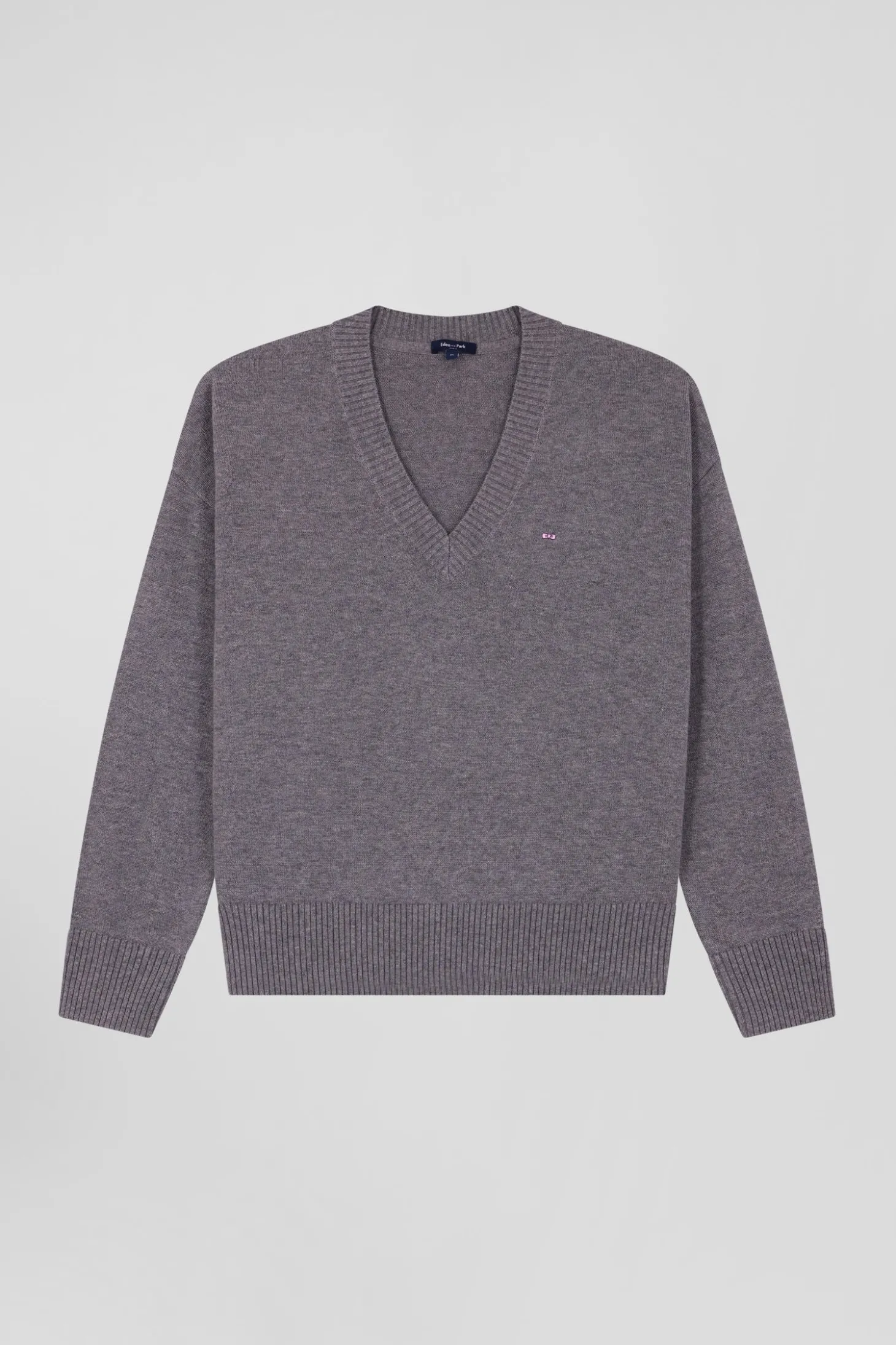 Pull col V en laine et coton gris clair coupe Relaxed
