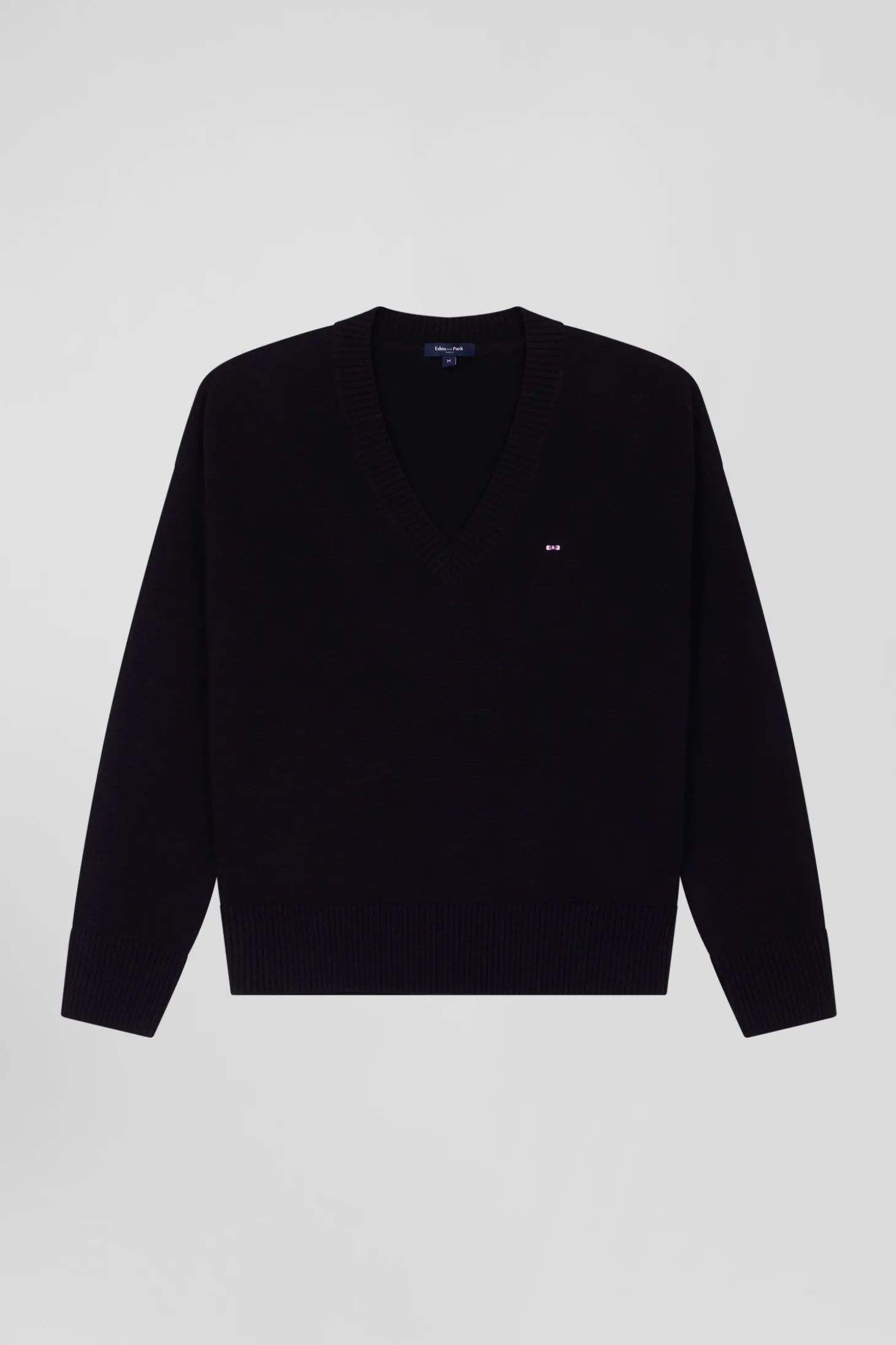 Pull col V en laine et coton noir coupe Relaxed