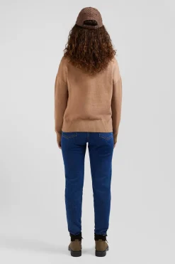 Pull col V en laine et coton camel coupe Relaxed