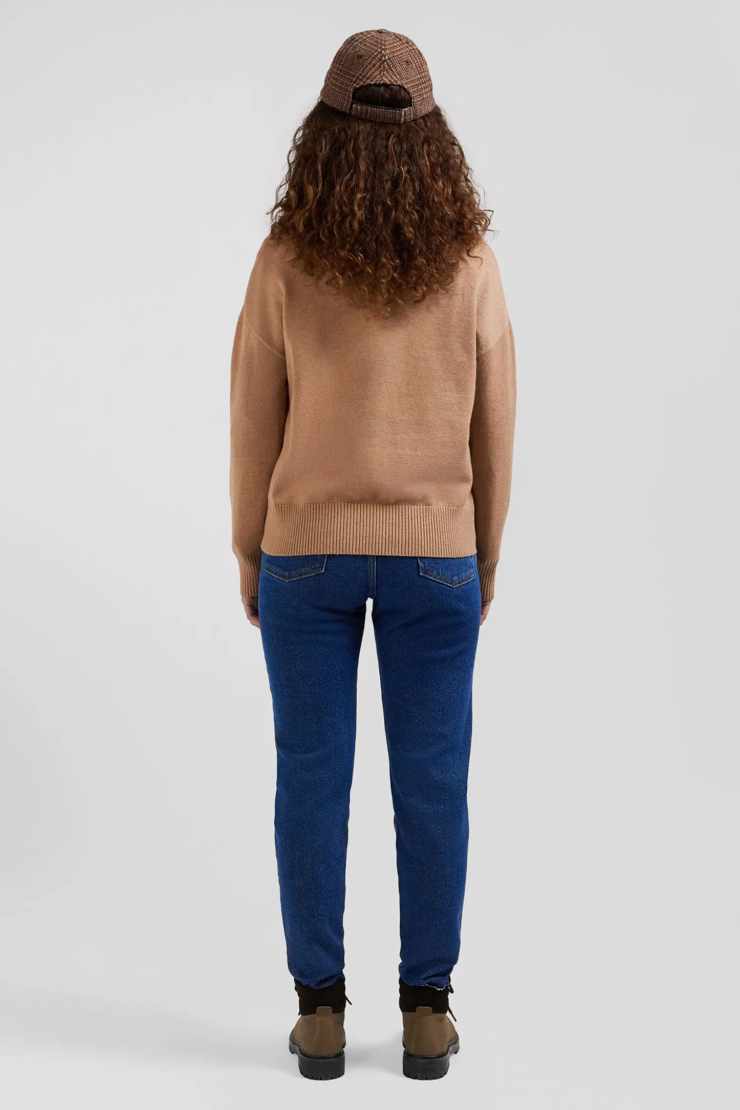 Pull col V en laine et coton camel coupe Relaxed