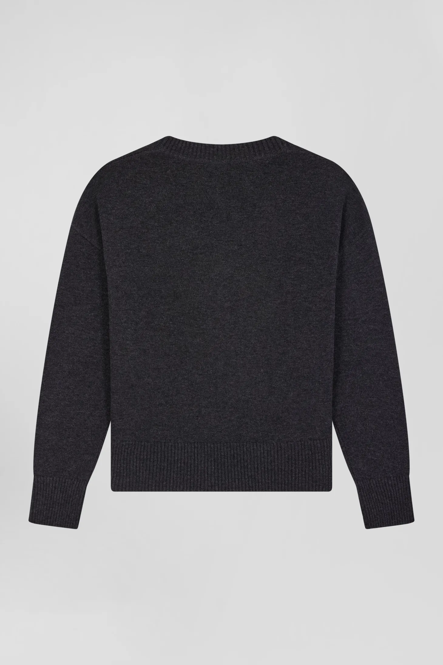 Pull col V en laine et coton gris foncé chiné coupe Relaxed