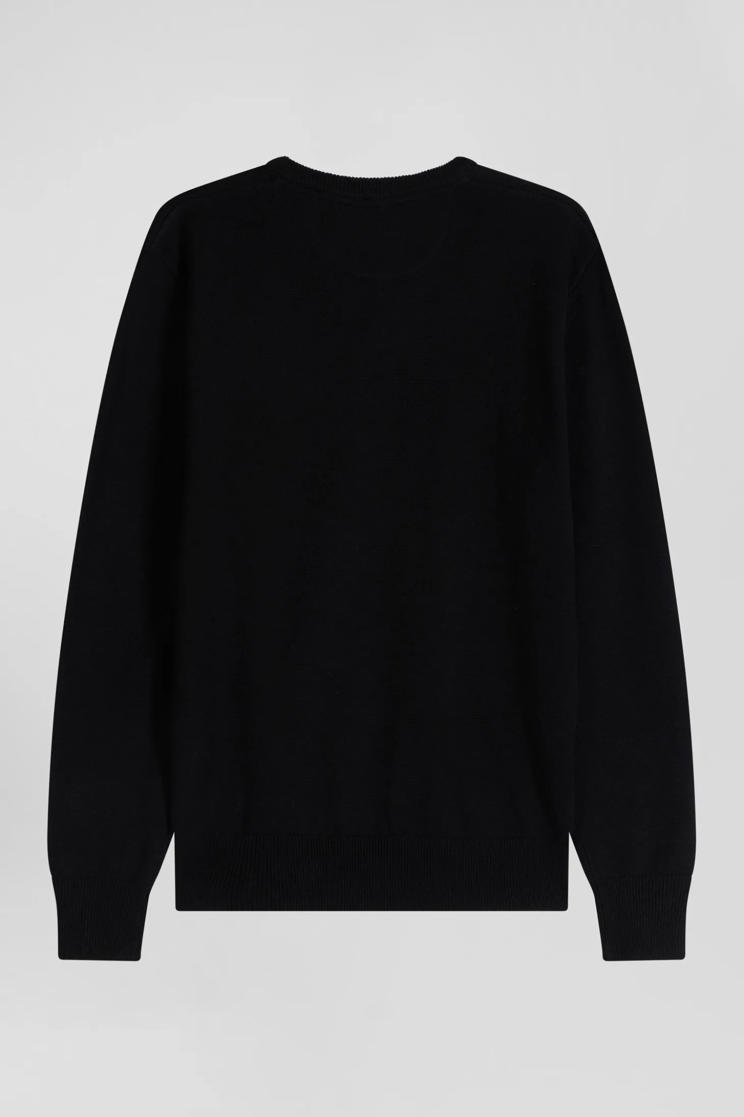 Pull col V en laine et coton noir demi-lune cerclée coupe Regular