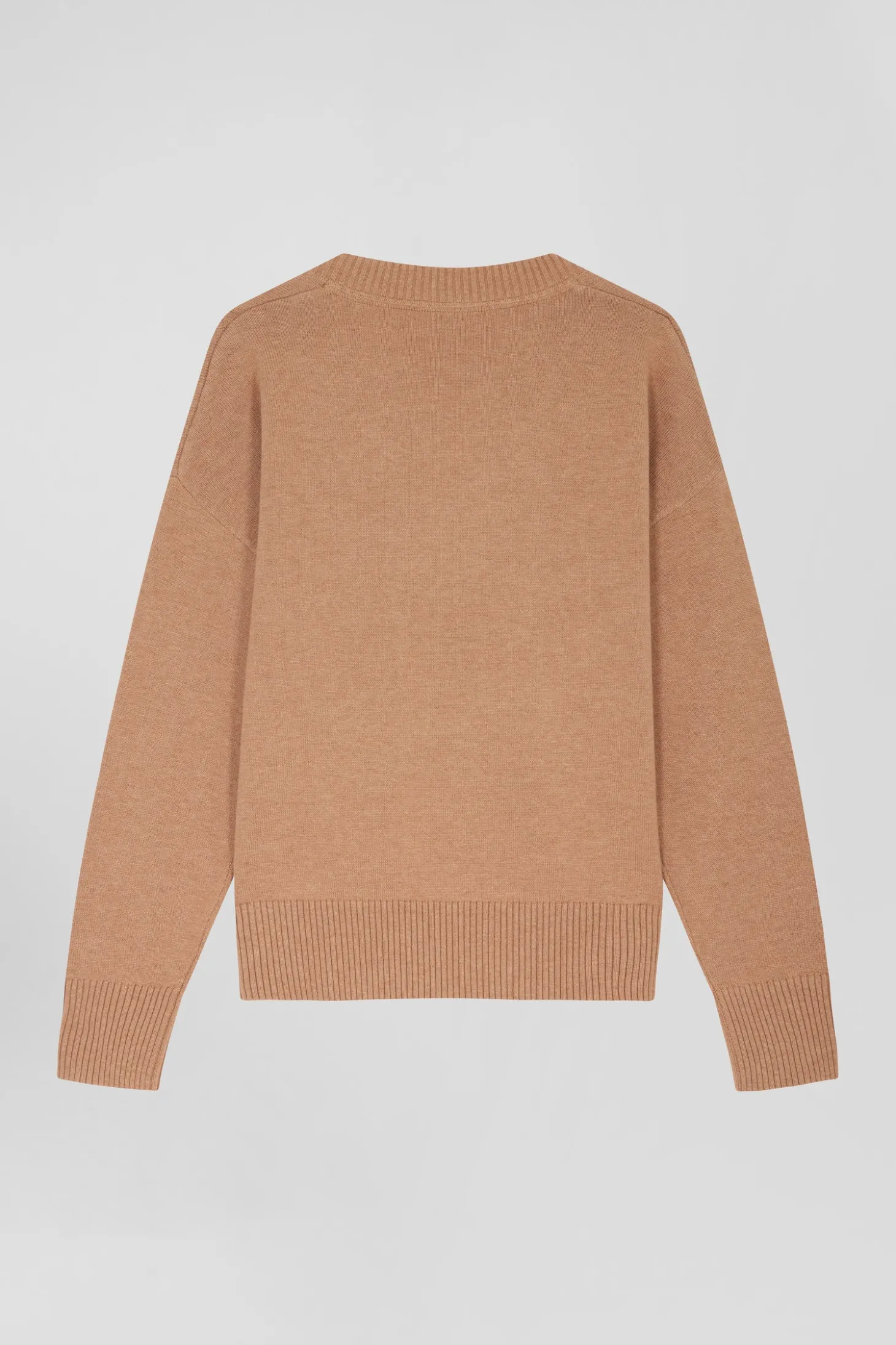 Pull col V en laine et coton camel coupe Relaxed