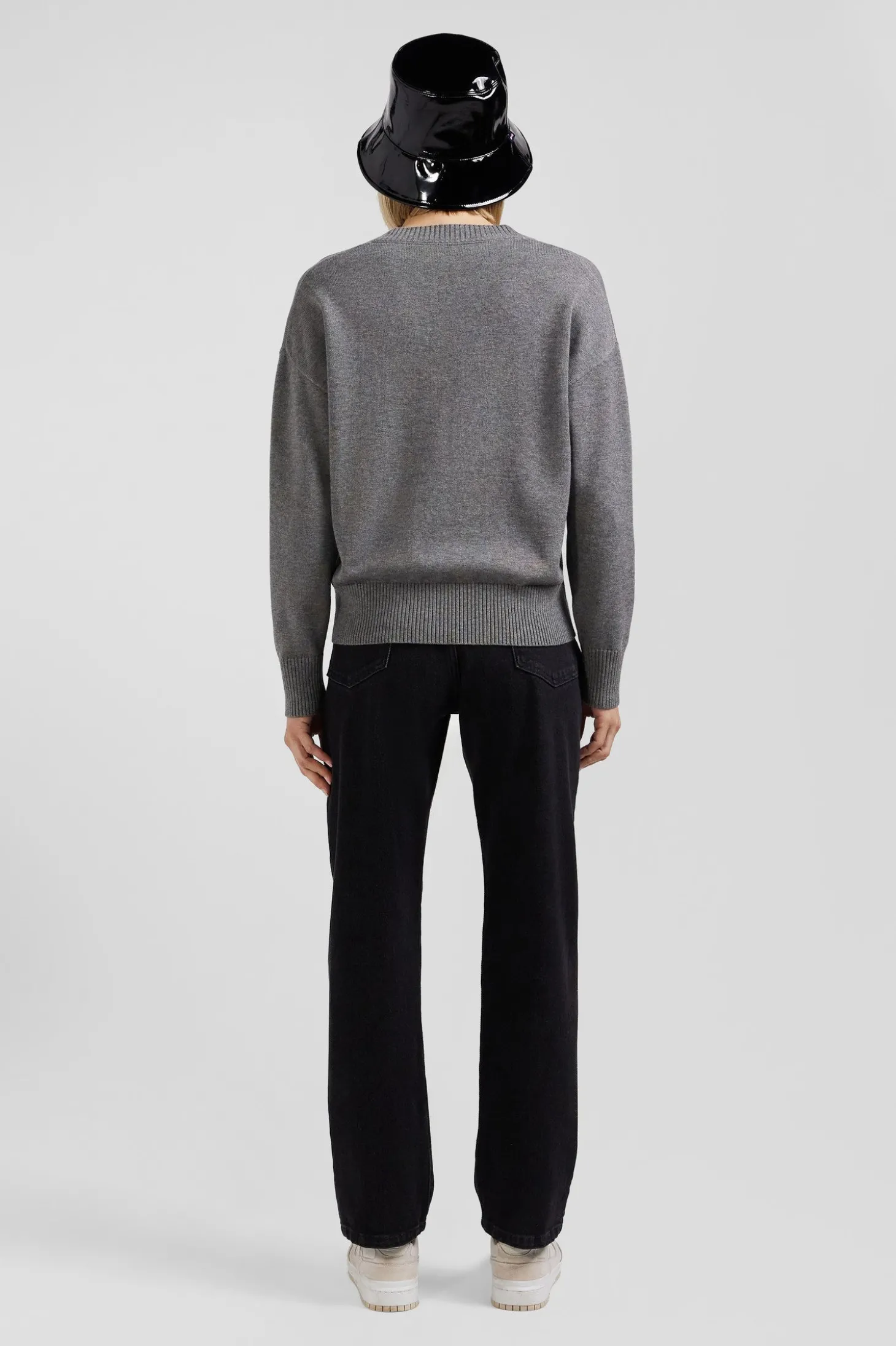 Pull col V en laine et coton gris clair coupe Relaxed