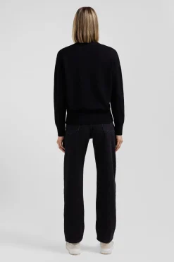 Pull col V en laine et coton noir coupe Relaxed