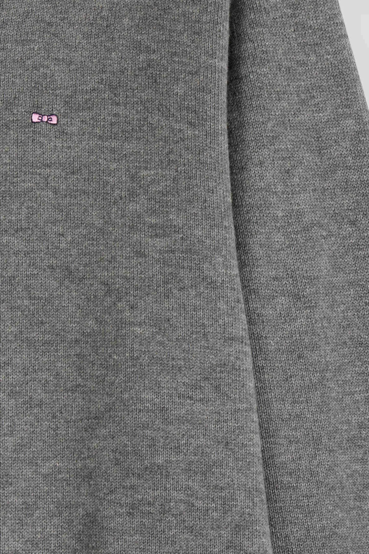 Pull col V en laine et coton gris demi-lune cerclée coupe Regular