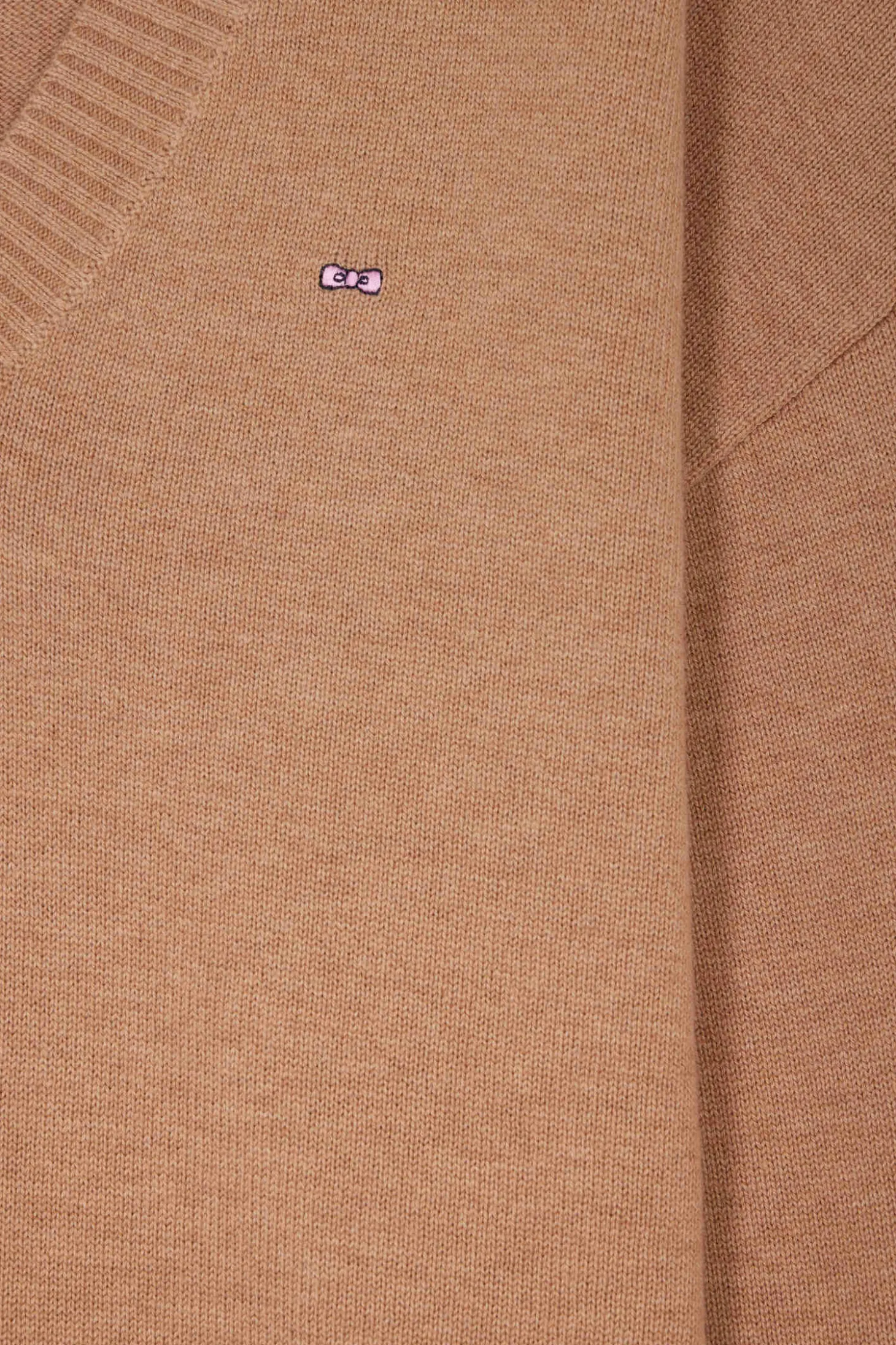 Pull col V en laine et coton camel coupe Relaxed
