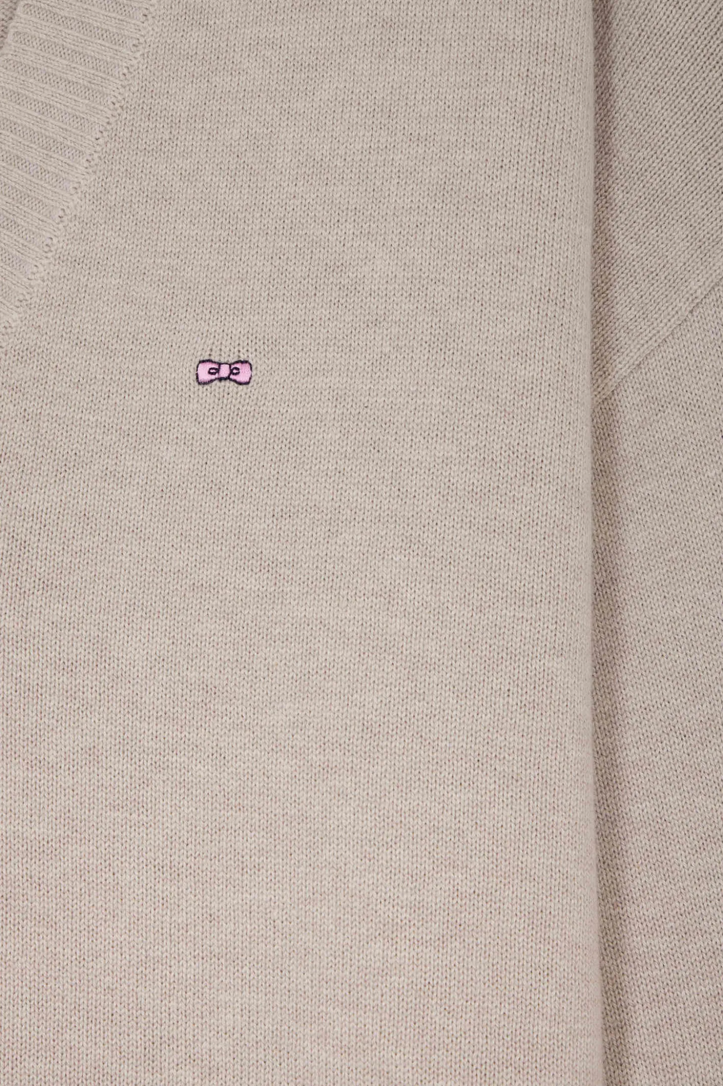 Pull col V en laine et coton beige coupe Relaxed