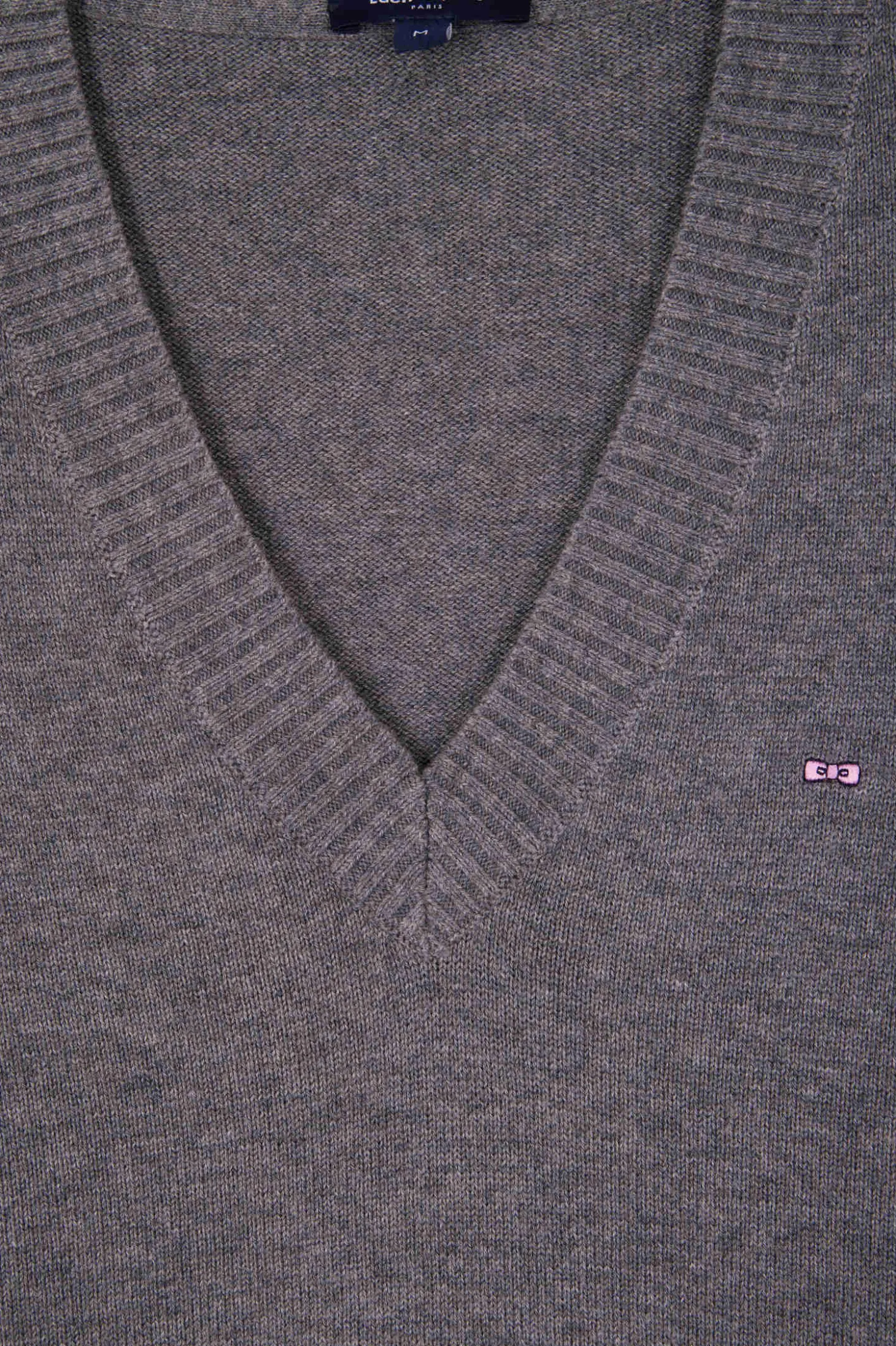 Pull col V en laine et coton gris clair coupe Relaxed