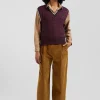 Pull col V sans manches en coton torsadé bordeaux coupe Relaxed