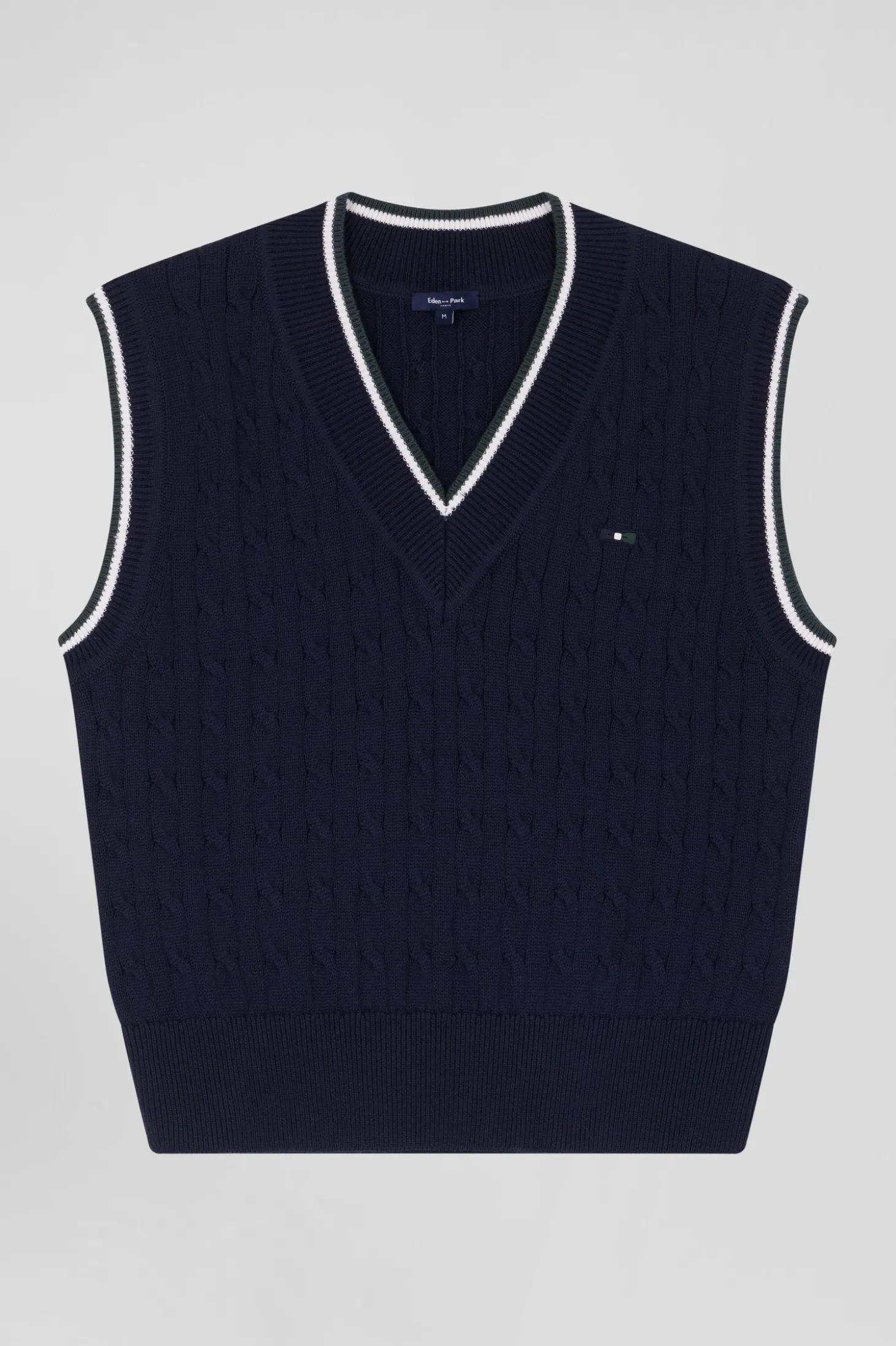 Pull col V sans manches en coton torsadé bleu marine coupe Relaxed