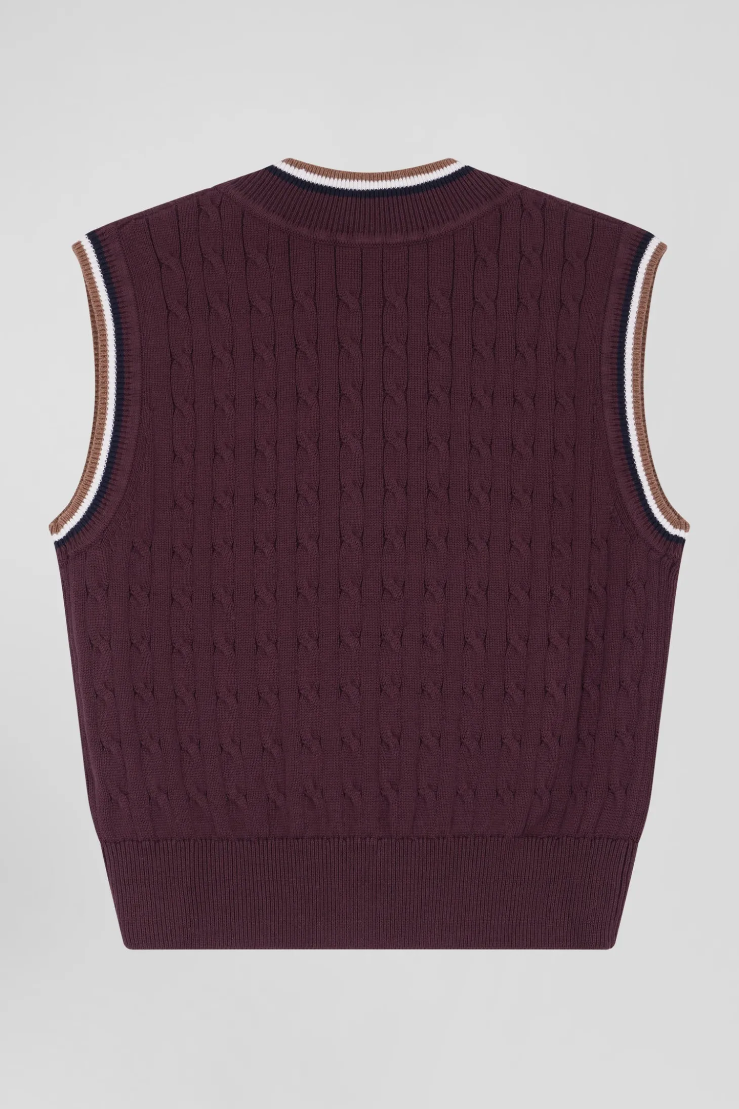 Pull col V sans manches en coton torsadé bordeaux coupe Relaxed