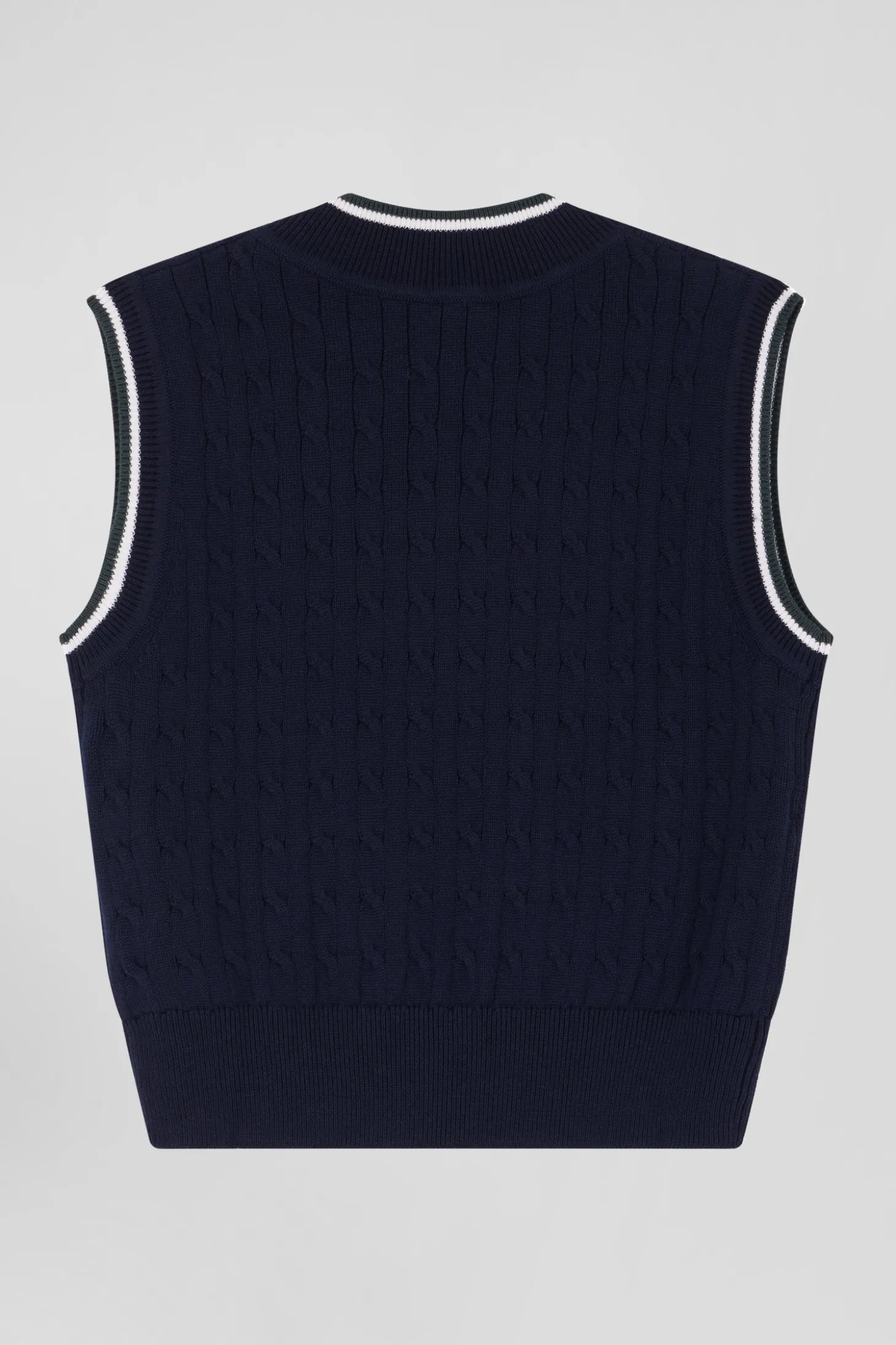 Pull col V sans manches en coton torsadé bleu marine coupe Relaxed