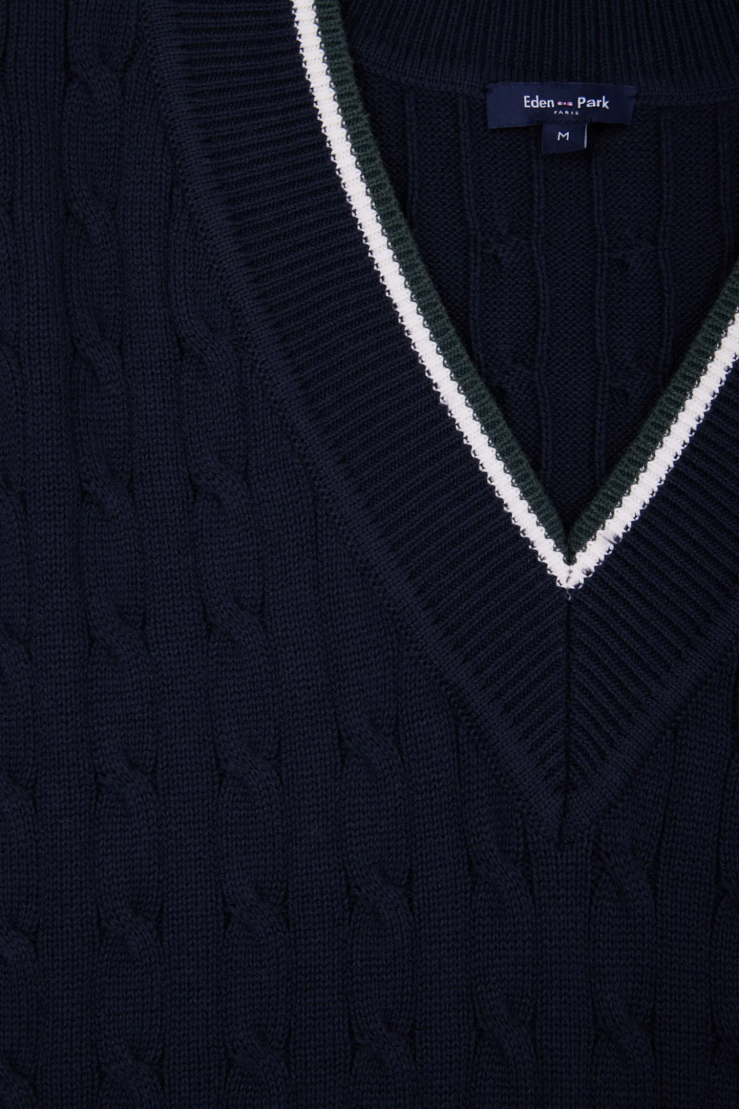 Pull col V sans manches en coton torsadé bleu marine coupe Relaxed