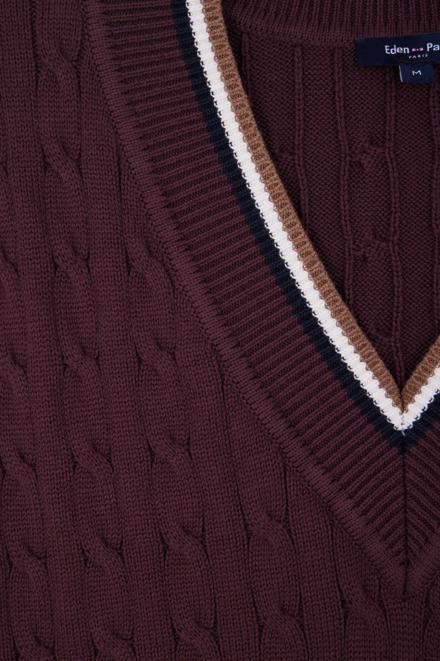 Pull col V sans manches en coton torsadé bordeaux coupe Relaxed