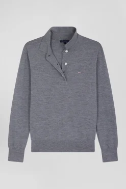 Pull femme col maillot en laine gris chiné coupe Regular