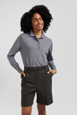 Pull femme col maillot en laine gris chiné coupe Regular