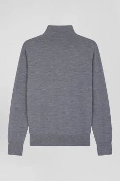Pull femme col maillot en laine gris chiné coupe Regular