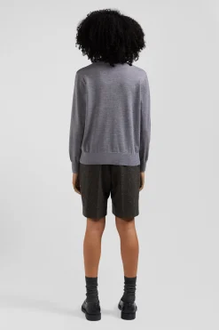 Pull femme col maillot en laine gris chiné coupe Regular