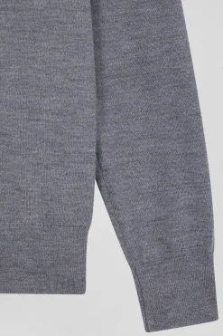 Pull femme col maillot en laine gris chiné coupe Regular