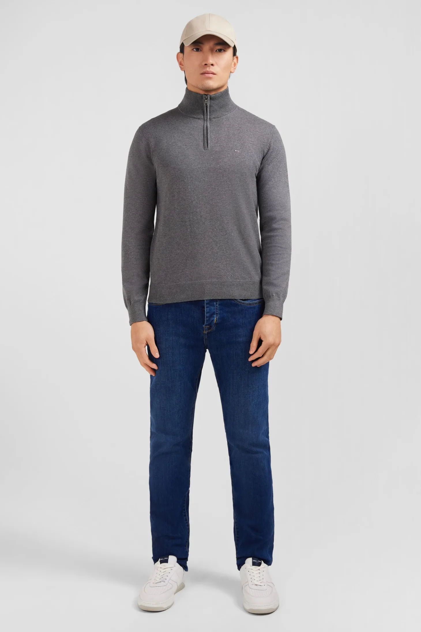 Pull gris à col camionneur en coton