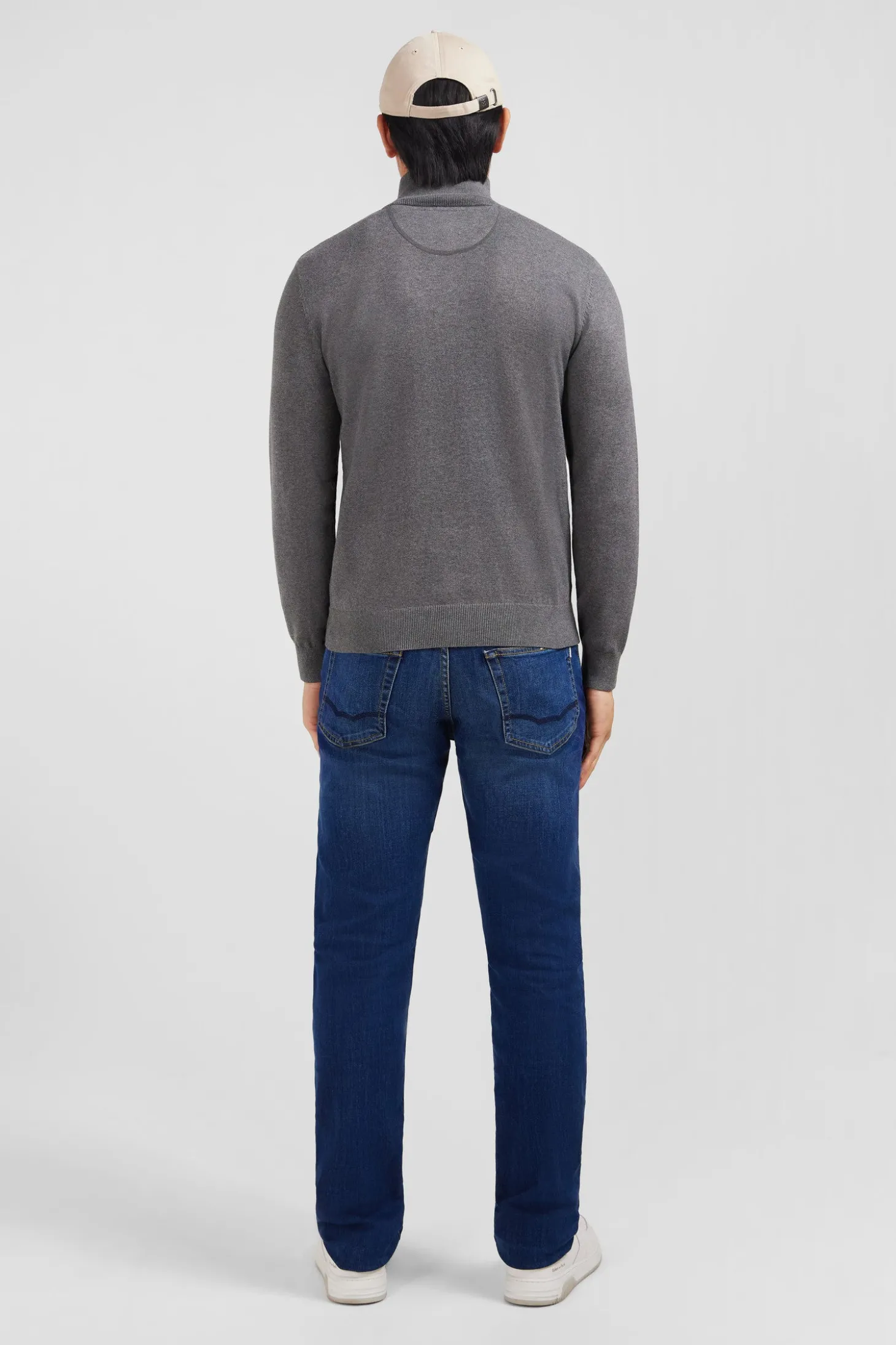 Pull gris à col camionneur en coton