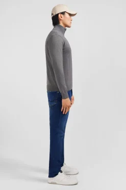 Pull gris à col camionneur en coton