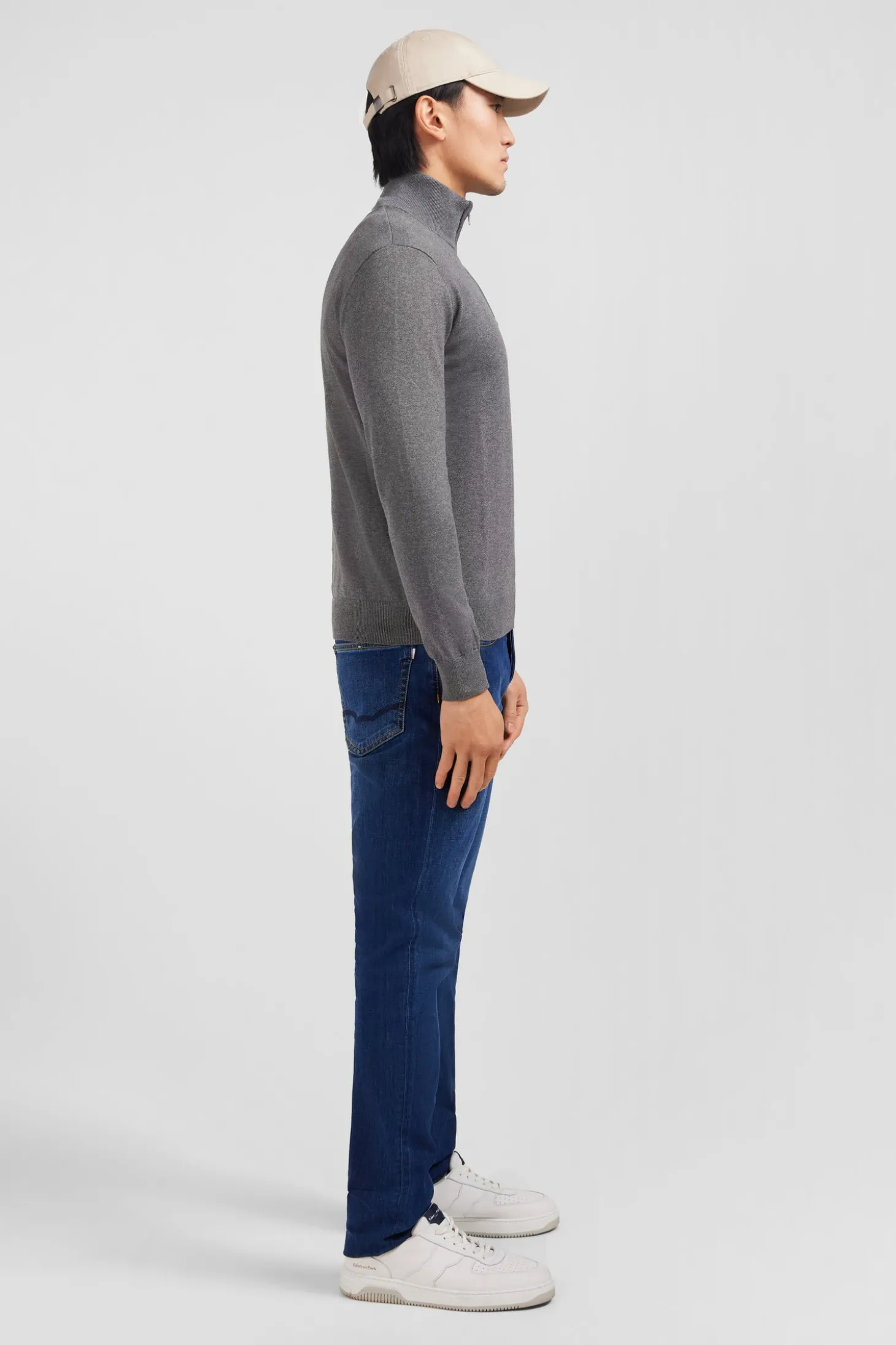 Pull gris à col camionneur en coton