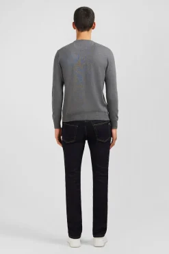 Pull gris à col rond en coton