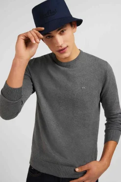 Pull gris à col rond en coton