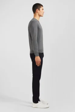 Pull gris à col rond en coton