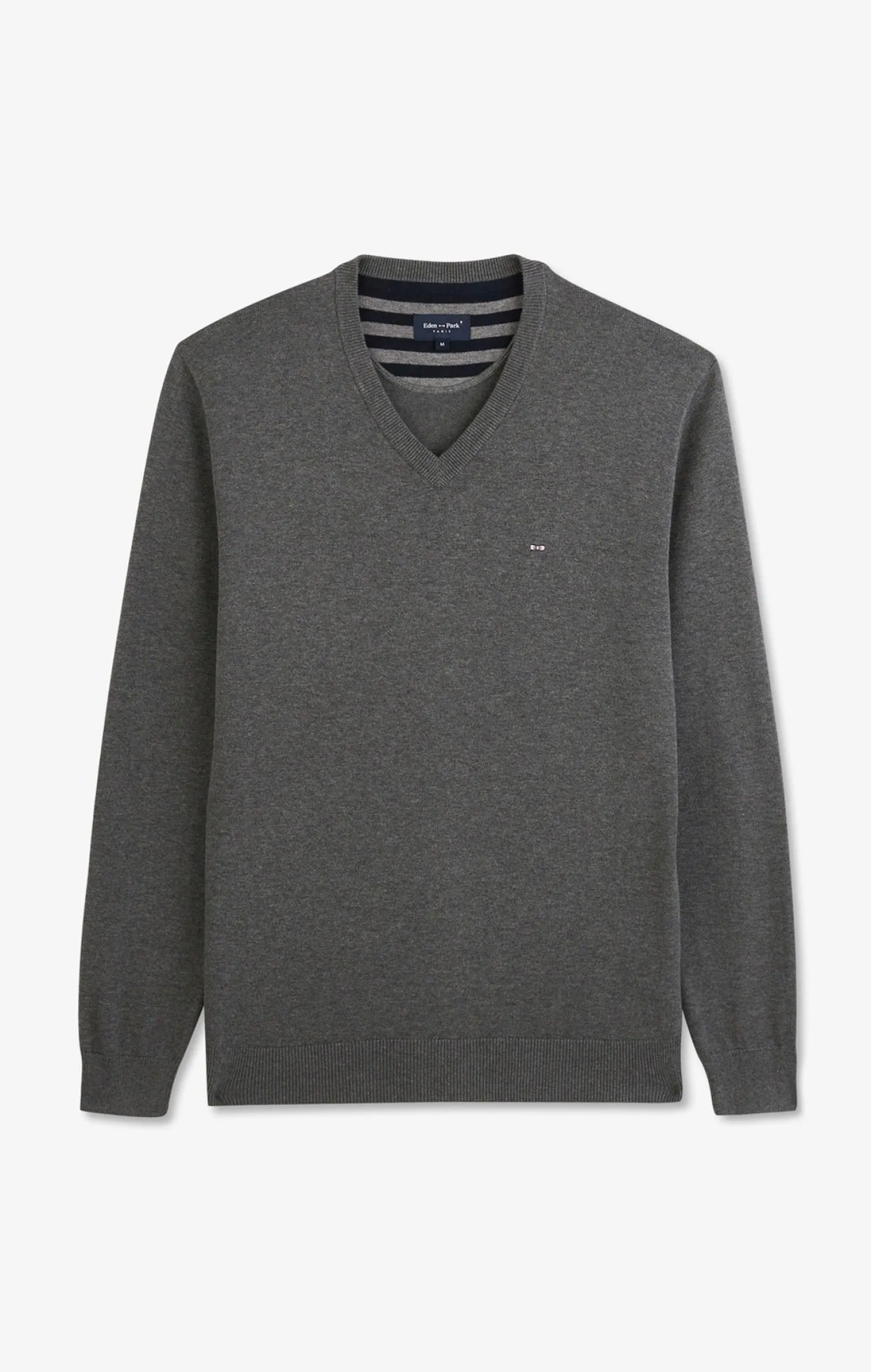 Pull gris à Col V en coton