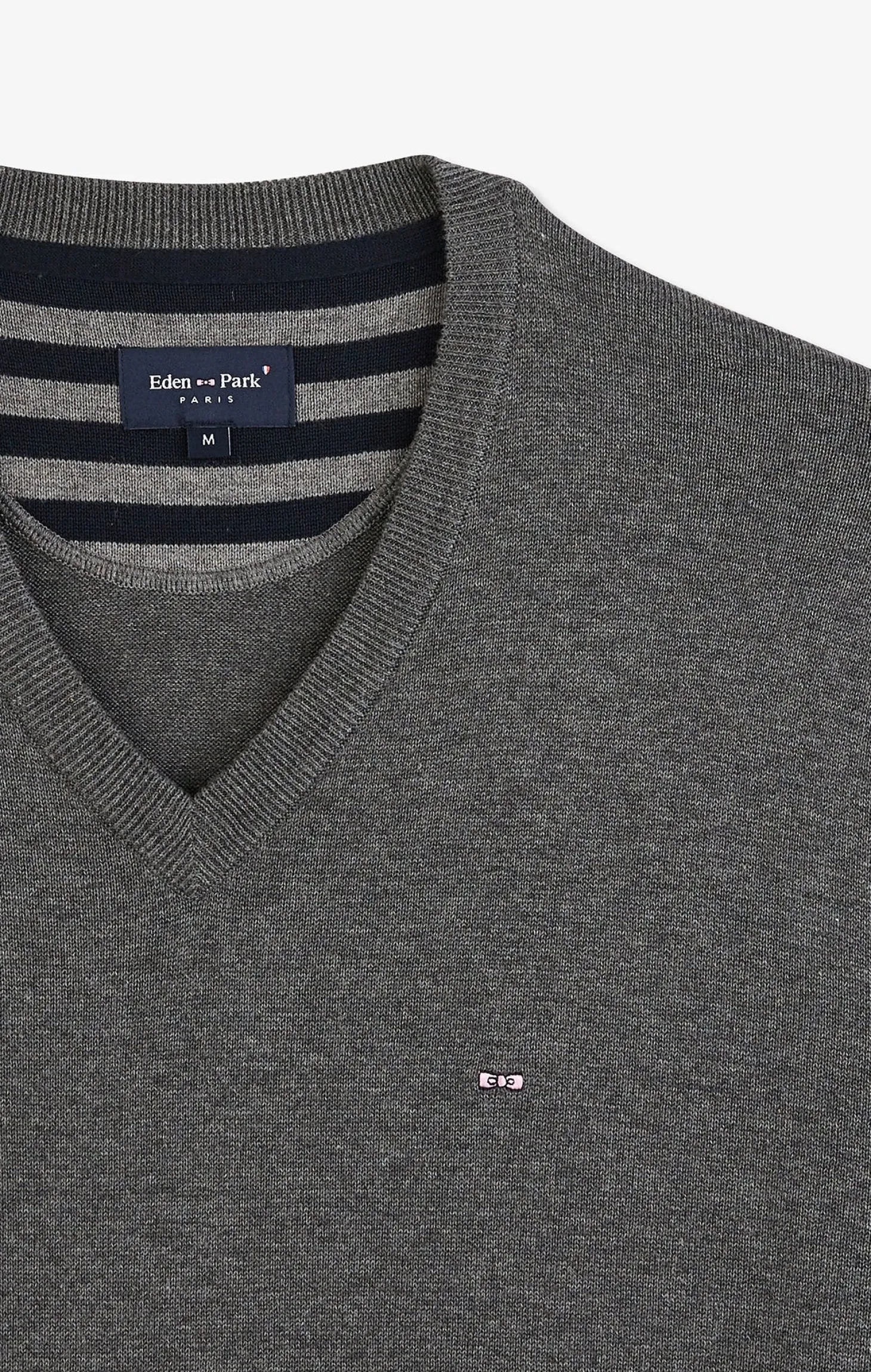 Pull gris à Col V en coton