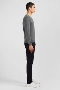 Pull gris à Col V en coton