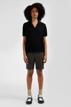 Pull manches courtes à col polo en laine noir coupe Regular