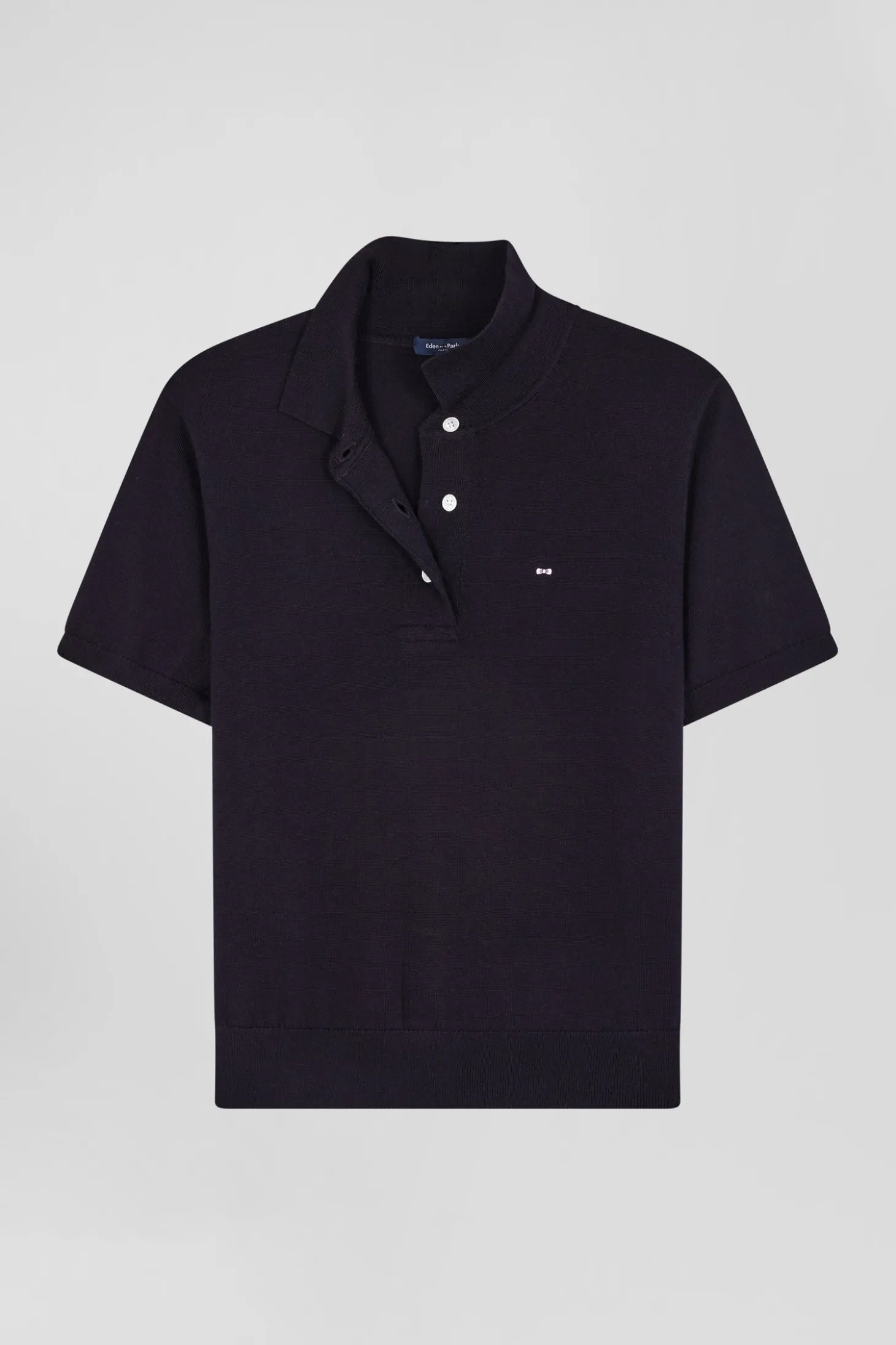 Pull manches courtes à col polo en laine bleu marine coupe Regular