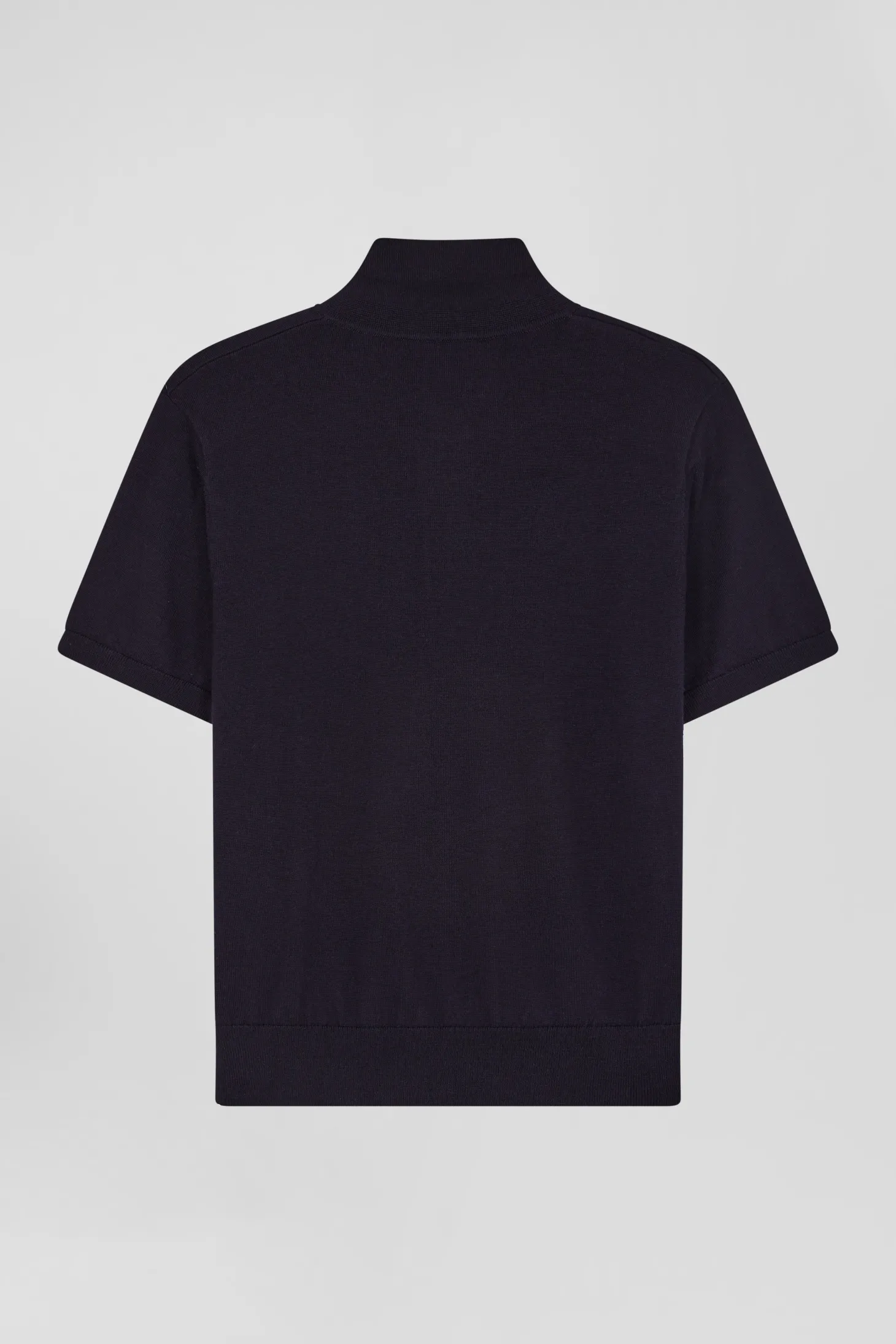Pull manches courtes à col polo en laine bleu marine coupe Regular