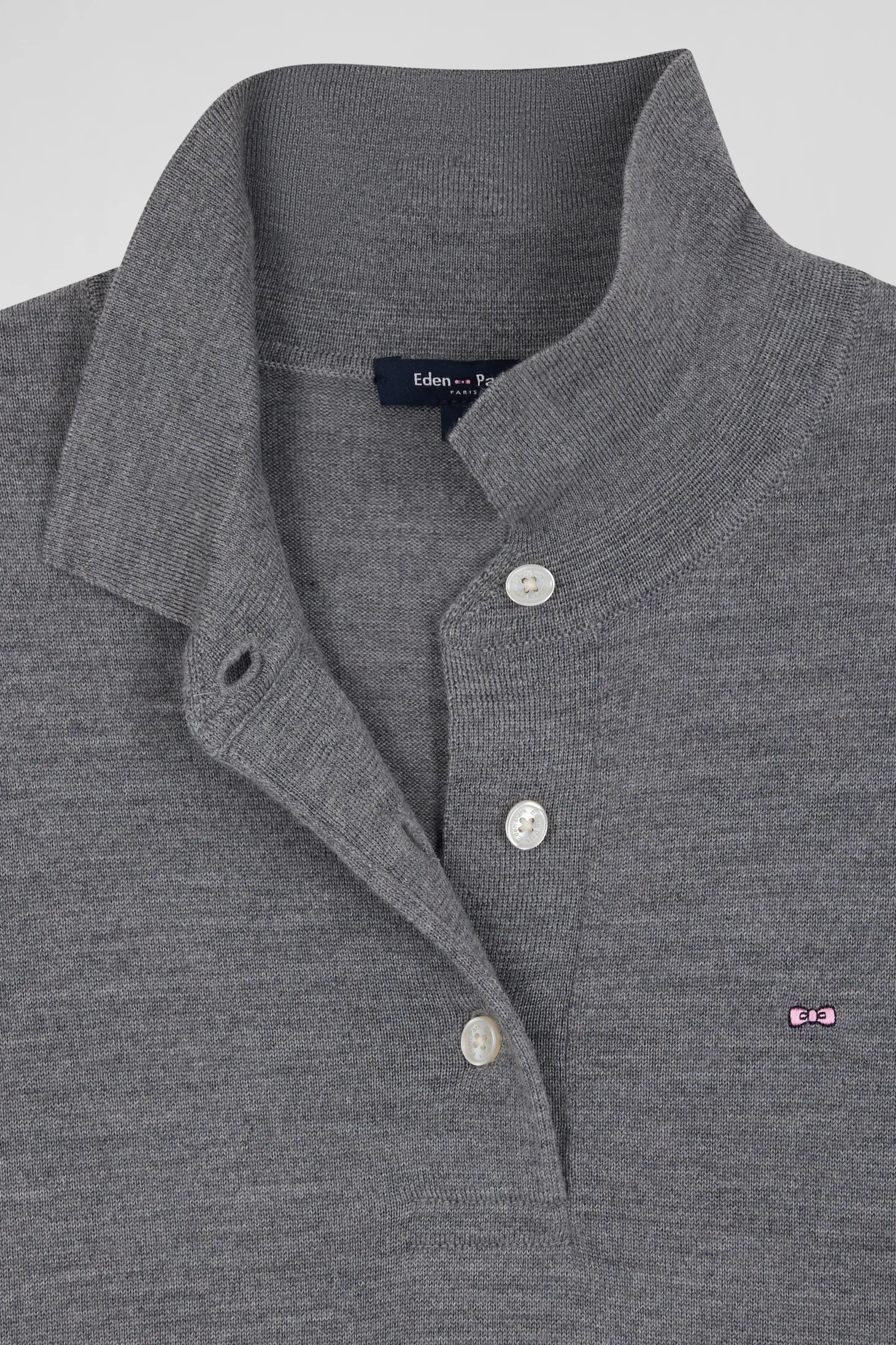 Pull manches courtes à col polo en laine gris foncé coupe Regular