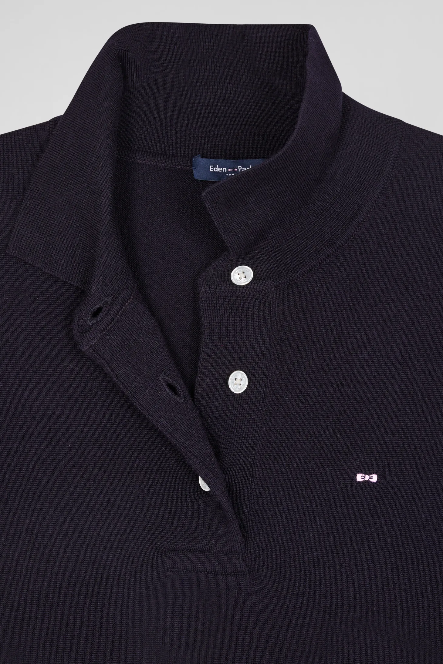 Pull manches courtes à col polo en laine bleu marine coupe Regular