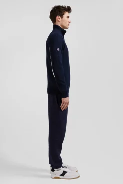 Pull zippé en coton bleu marine XV de France coupe Regular