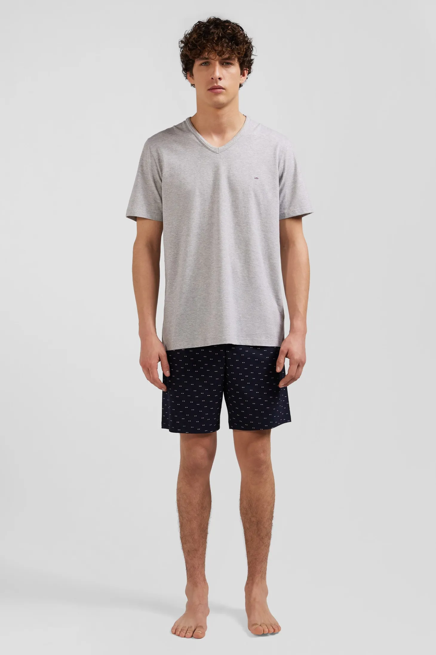 Pyjama court en coton short à micro-motifs gris