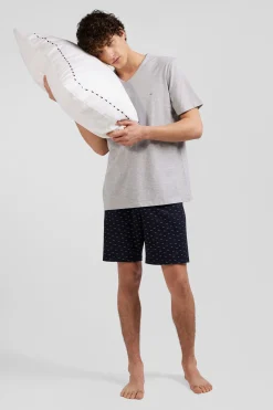 Pyjama court en coton short à micro-motifs gris