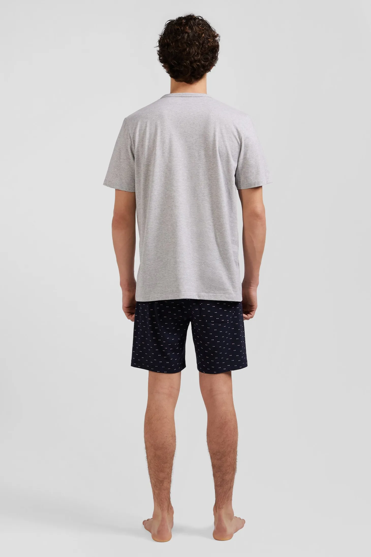 Pyjama court en coton short à micro-motifs gris