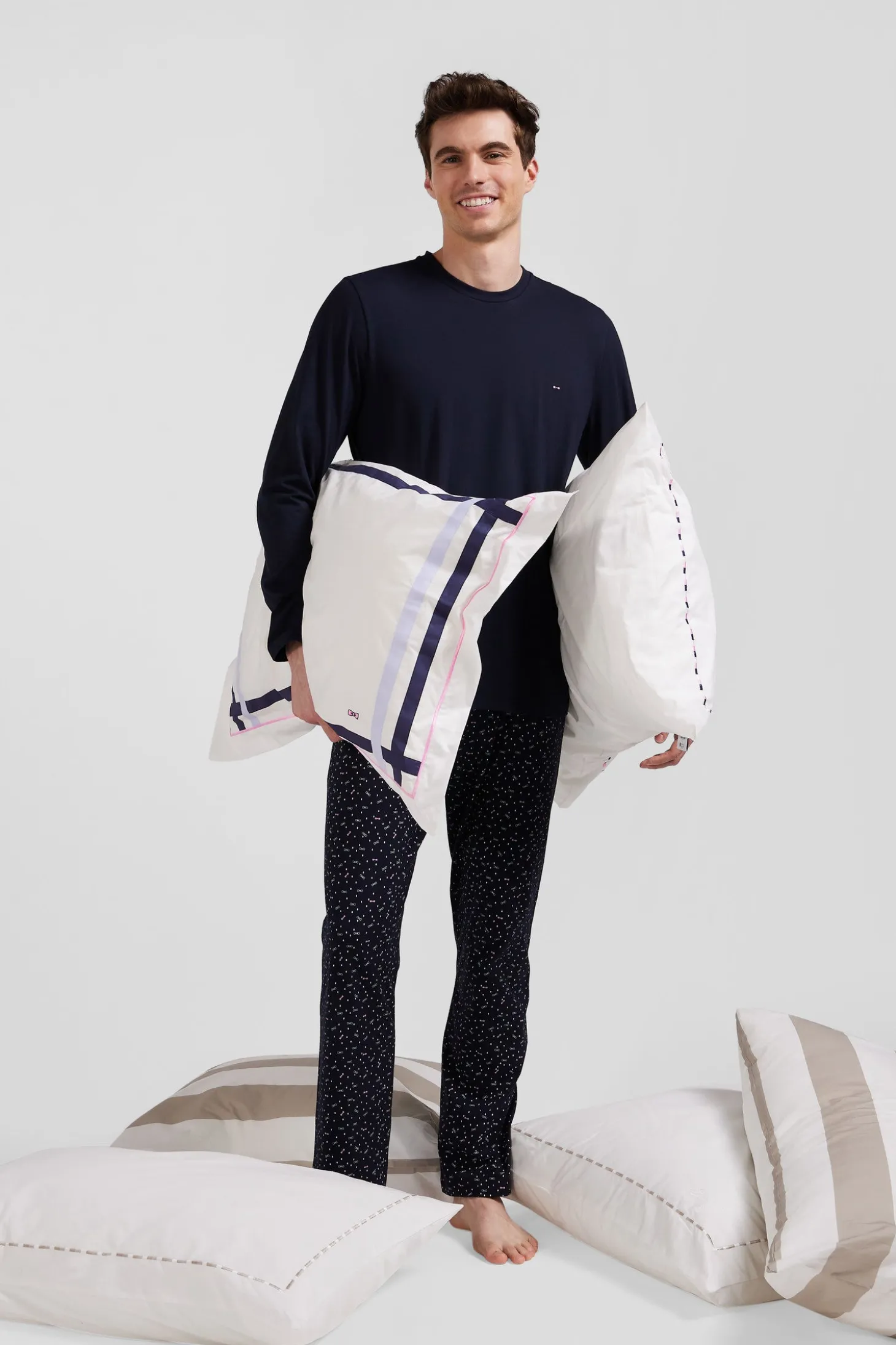 Pyjama long en coton bleu marine