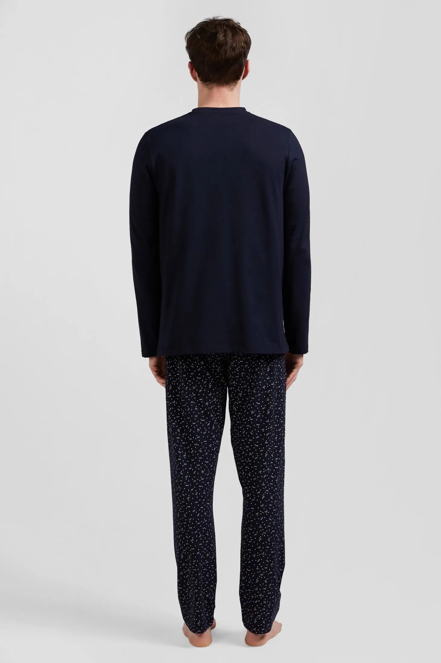 Pyjama long en coton bleu marine