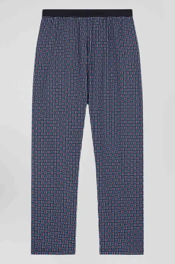 Pyjama long en coton marine pantalon à carreaux