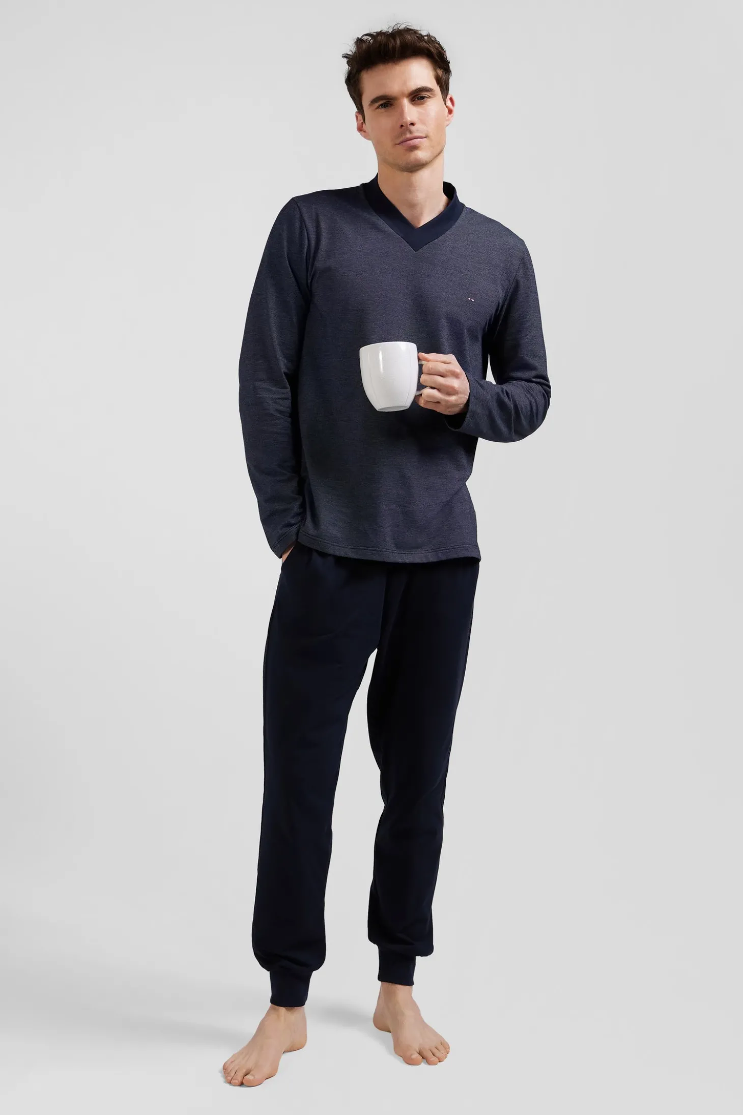 Pyjama long en coton mélangé bleu marine