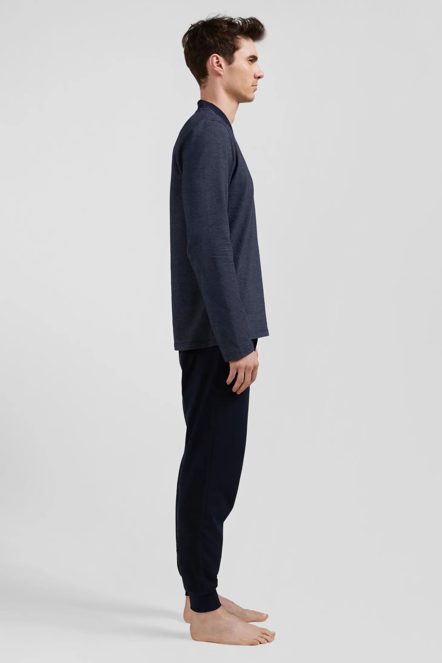 Pyjama long en coton mélangé bleu marine