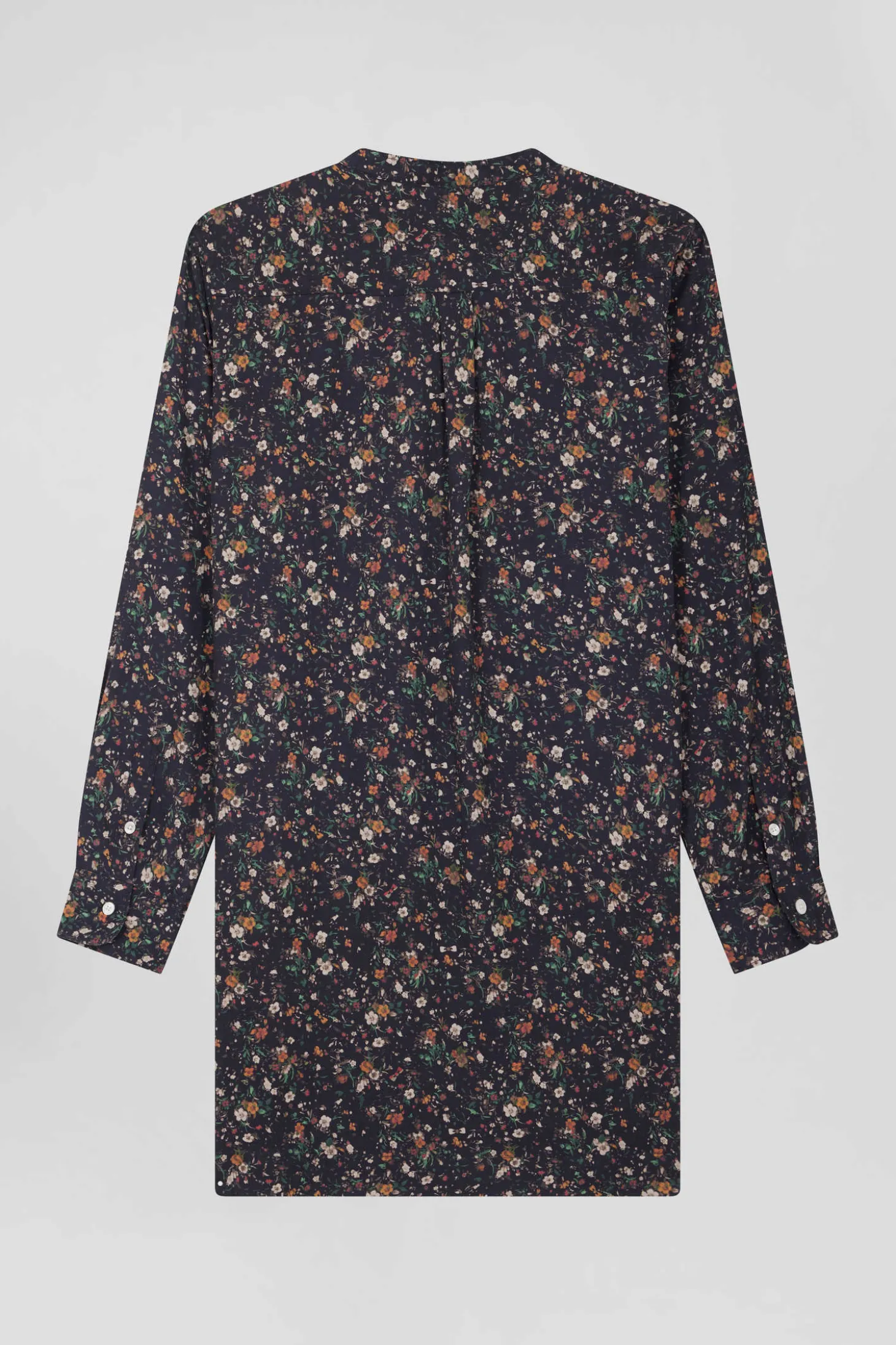Robe chemise en lyocell noir à imprimé floral