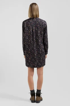 Robe chemise en lyocell noir à imprimé floral
